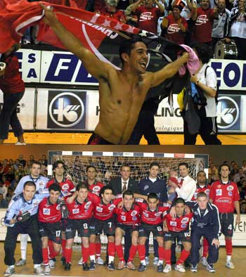 1: Lucio Rosa celebrating the victory - 2: Action 21, Belgian champion 2003/2004 (Photo courtesy: Cedric Bouillon - Futsal Echo)