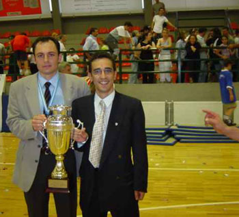 Athina 90 s coach Mpeltsidis Apostolos and tech. advisor Mikoniatis Zisis are celebrating  ...