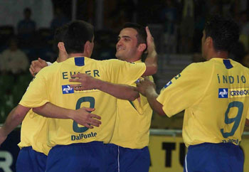 Euler, Falcao and Indio celebrating a Brazilian goal (Photo courtesy: Jo�o Pires)