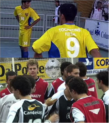 Tocantins players and Santa Catarina time out (Photo courtesy: www.futsal.com.br)