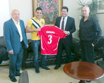 Framed football shirt for No 6: Joseph Chipolina scored the first ever goal of Gibraltar in a UEFA competition (Photo courtesy: Government of Gibraltar)