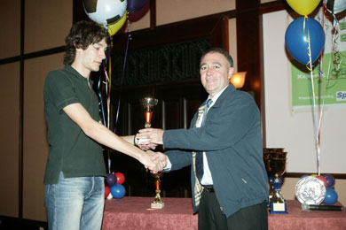 Ararat's great president Vahakn Atamian awarded during the ceremony (Photo courtesy: Cyprus Futsal.com)