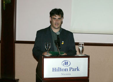 Yiannis Vakis, Cyprus Futsal.com founder, introducing the event (Photo courtesy: Cyprus Futsal.com)