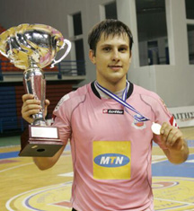 Latvian international Oleg Matvejevs scored twice (Photo courtesy: Yiannis Vakis - Futsal Cyprus)