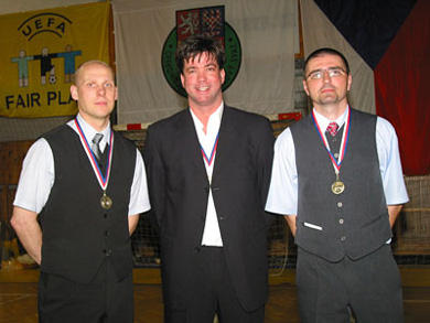 Jistebnik management, from the left: Rostislav Broz (Coach), Martin Pucok (President) and Radek Koreny (Head Coach) (Photo courtesy: Luboslav Kapsa - Futsal-fifa.cz)