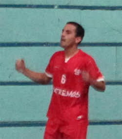 Edwin Delgado , player of Liceo San Antonio, celebrating a goal vs Santa Cruz (Photo courtesy: Rafael Palacino)