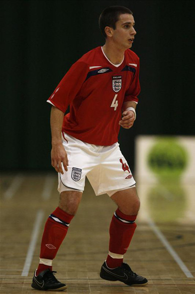 Doug Reed wearing the England shirt (Photo courtesy: Manchester Futsal Club - The FA)
