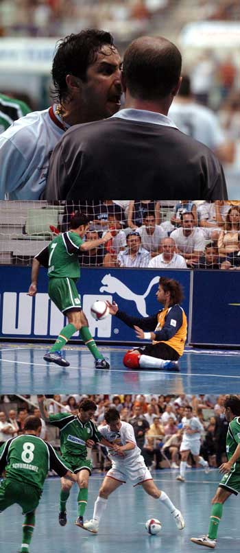 Photo 1: Paulo Roberto seems to disagree with the referee!! - Photo 2: Andreu vs Sergio, who will win? - Photo 3: Lenisio surrounded by Schumacher, Daniel and Javi Limones (Photo: Enrique Serrano)