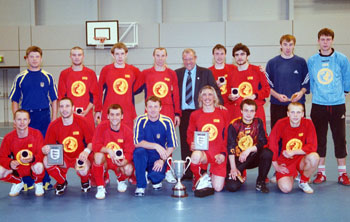 Sports Minister Richard Caborn with last year*s FA National Futsal winners Team USSR (Courtesy: Steve Hutton - HR Media)