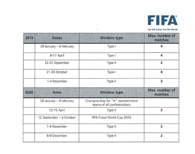 FIFA futsal international match calendar 2016-2020