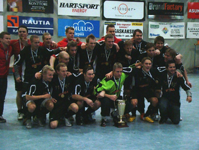 Golden Futsal Team celebrating after beating Ilves FS in this year`s final, second title in a row (Photo courtesy: GFT)
