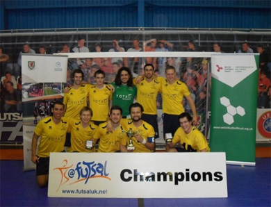 Glamorgan Academics Futsal Club claiming the inaugural Welsh Football Trust*s Multi-Cultural Futsal Cup (Photo courtesy: Glamorgan Futsal Club)