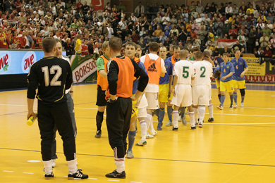 Fair play greetings at the end of the match: Mihaly Kozma trying to consolate his players (Photo courtesy: Miklos Biszkup)
