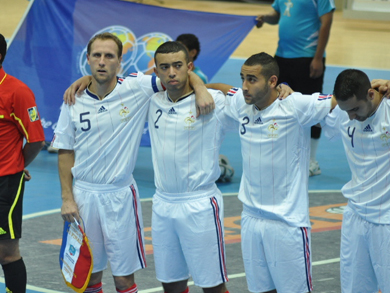 From the left: team captain Stephane Basson, Samir Alla, Alaeddin Aouni and Simohamed Balki are proud to represent the futsal blues (Photo courtesy: Mohammed Zayed)