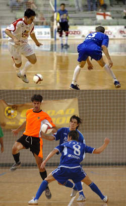 Fernandinho (Azkar) cannot stop Lenisio (El Pozo) - Werner (Boadilla Las Rozas) flying between Euler and Fali (Playas)  (Photo courtesy Enrique Serrano - LNFS)