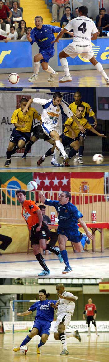 Fernandinho vs Fran Torres - Ruben surrounded by Marcio, Pedrinho and Tatu - Minhoca vs Isi - Nando Grana vs Lukaian (Photo courtesy Enrique Serrano - LNFS)