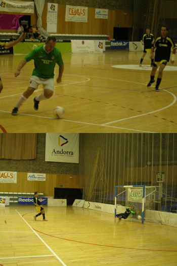 Photo 1: Josep Linares (Cap del Carrer) in action against Santa Coloma - Photo 2: the penalties series