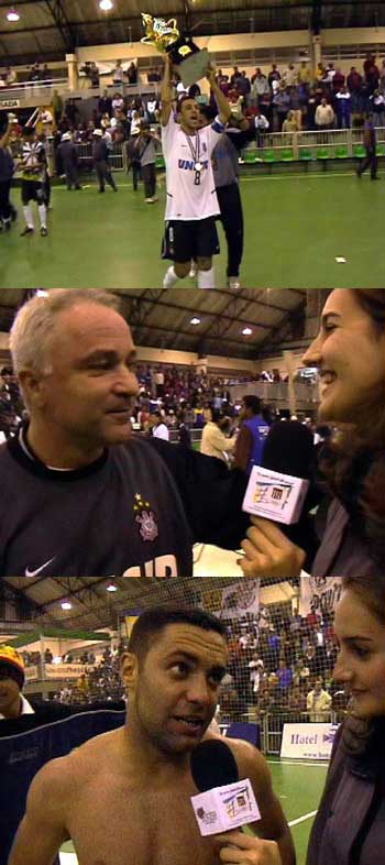 The Corinthians celebration - Carol Chichetti during some interviews with the winners (Photo courtesy: www.futsal.com.br)