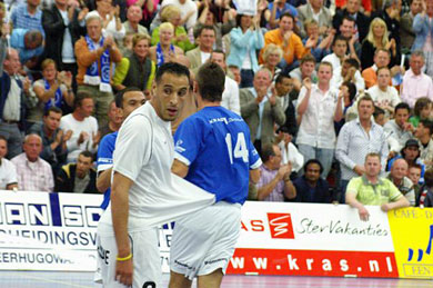 A disappointed Foud El Jamdaoui, while De Zwart and Max Tjaden are celebrating a goal for Marlene (Photo courtesy: Leo Giovannangelo)