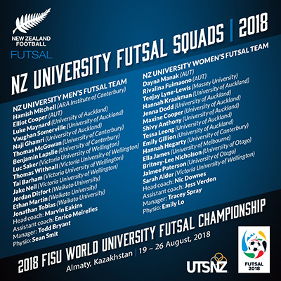 NZ University Futsal teams named for World Champs