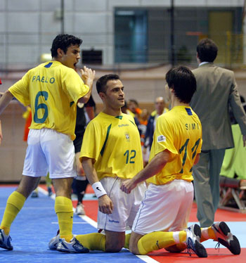 Pablo, Falcao and Simi celebrating the Brazilian goal (Photo courtesy: Leadtek Sports)