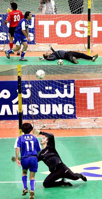Photo 1: Piltan celebrates the Vazirzadeh goal, Naseri and Fallahzadeh are desperate. Photo 2: Tikdari is scoring the second goal for Esteghlal (Photo courtesy Farshad Abbasi - www.persianleague.com)
