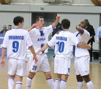 Goal for Arbat! Pula is celebrating with his team mates (Photo courtesy: Superleague)