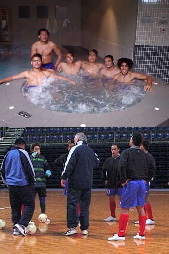Samoa players having... relax and ... working with the National team coach David Brand 