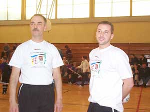 Bill Sampaio and Julio Cesar Franco being filmed in between games, promoting We Want Olympic Futsal