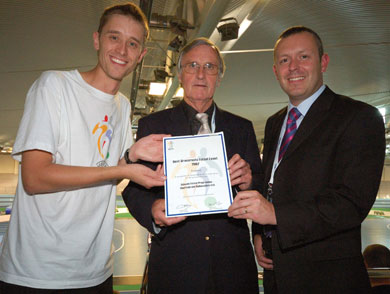 FA Board member, Dave Henson (Middle) presents James Hope-Gill (right) and Marc Birkett (left) with UEFA Best Grassroots Football Event 2007 (Photo courtesy: Sheffield & Hallamshire FA)