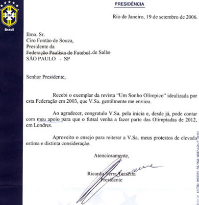 Ricardo Teixeira support Olympic Futsal