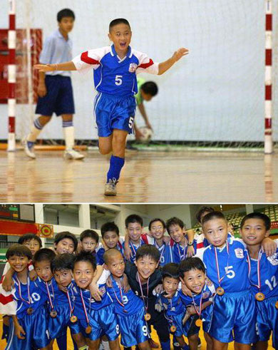 Above: SCSC U13 player celebrating a goal in the final - Below: SCSC U10 & SCSC U13 teams together (Photo courtesy: Today On Line)