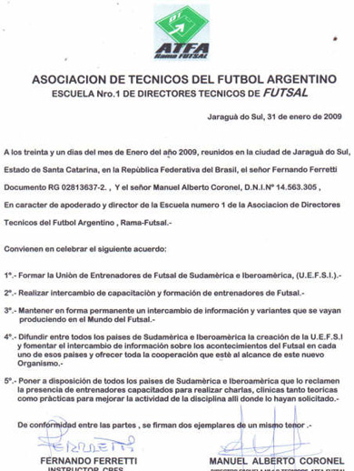 UEFSI is going to born: agreement text (Photo courtesy: Beto Coronel - ATFA)