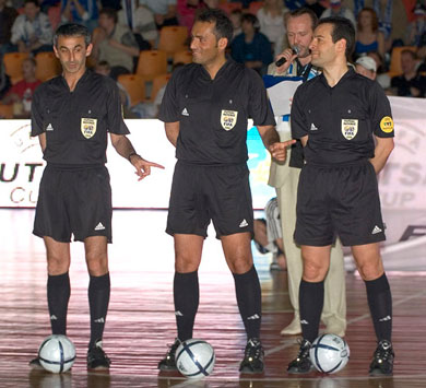Cyprus + Italy, hat trick! Andreas Demetriou, Massimo Cumbo and Giuseppe Buluggiu, high level refereeing (Photo courtesy: Konstantin Molchanov)