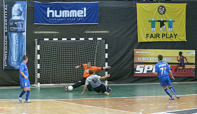 Another great save for the hungarian goalie, vs the Lisjakovs*s kick (Photo courtesy: Miklos Biszkup)