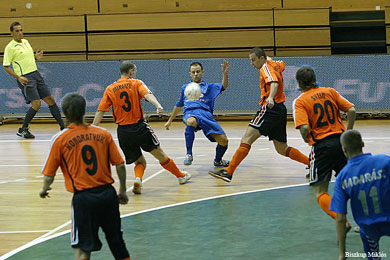 Gyurcs�nyi and Madarasz lost in the orange cage... (Photo courtesy: Miklos Biszkup)