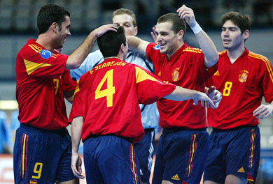 Spanish celebration for a goal by Fran Serrejon (Photo courtesy: Joe Pepler - UEFA.com)