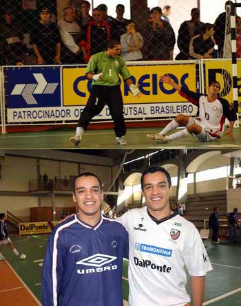 Photo1: Ulbra vs Carlos Barbosa - Photo 2: Fl�vio (ACBF, on the right) and Fabio (Ulbra, on the left), twin brothers of Ulbra and Carlos Barbosa Photo courtesy: Marcelo Ruschel