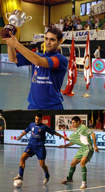 Photo 1: Kikillo with the cup - Photo 2: Mi�ambres against Julio (Photo courtesy: URJC Mostoles FS)