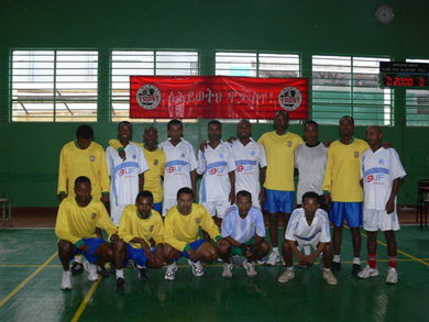Finalist teams of Value Your Life tournament. In yellow, the event winners: Ermias Advertising (Photo courtesy: Ethiopian Futsal Committee)