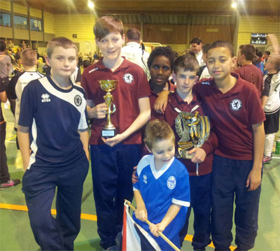 Five of the Boro boys show off their fair play trophy (Photo courtesy: Middlesbrough Futsal Club)